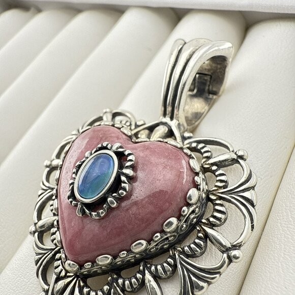 Carolyn Pollack Heart Pendant Enhancer Pink Rhodonite Opal Te Amo Sterling 925 - Picture 6 of 10
